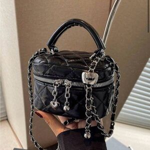 Black Quilted Chain Handle Bag